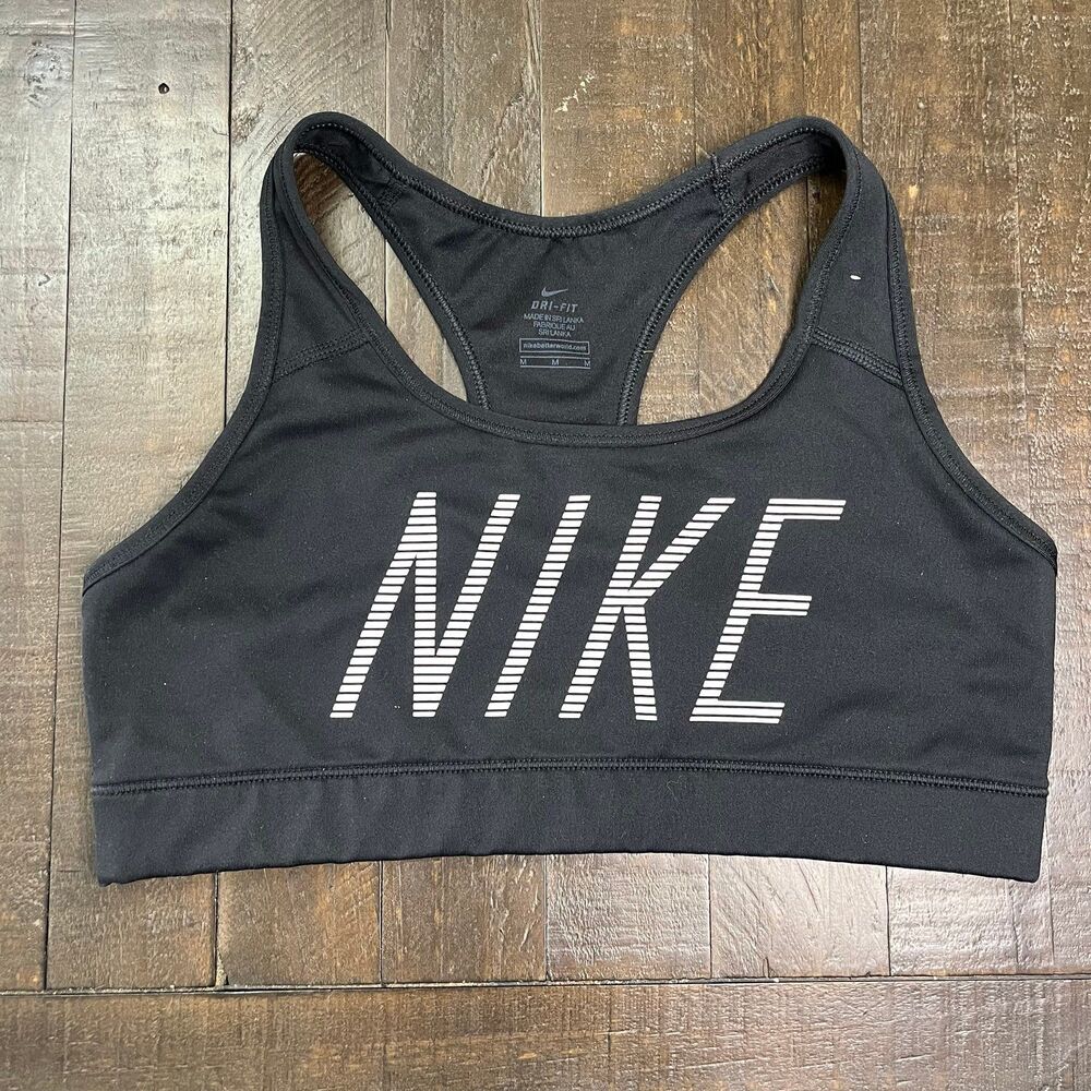 Nike Medium DriFit athletic bra black white athleisure